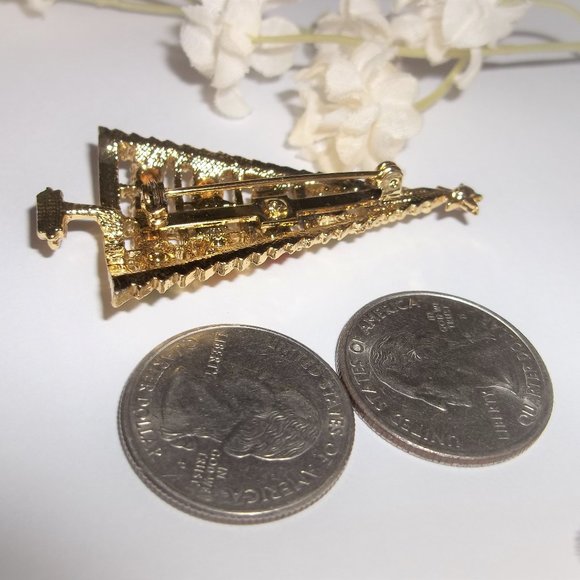 Vintage Christmas Tree Brooch Rhinestone Signed BJ Beatrix Gold Jewelry 6848 - Picture 5 of 8